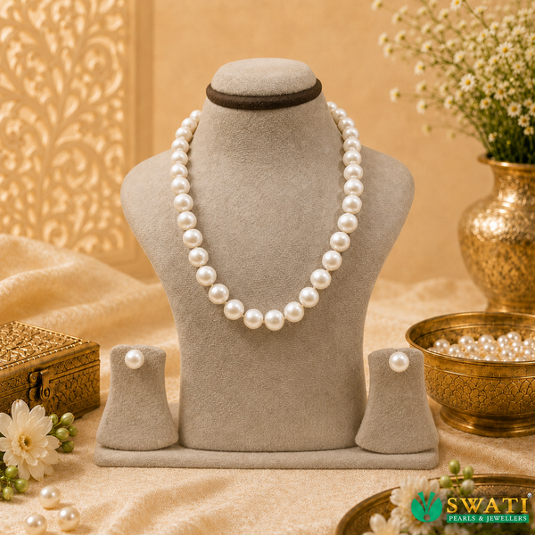 Round Shape White Pearls Big Size Mala